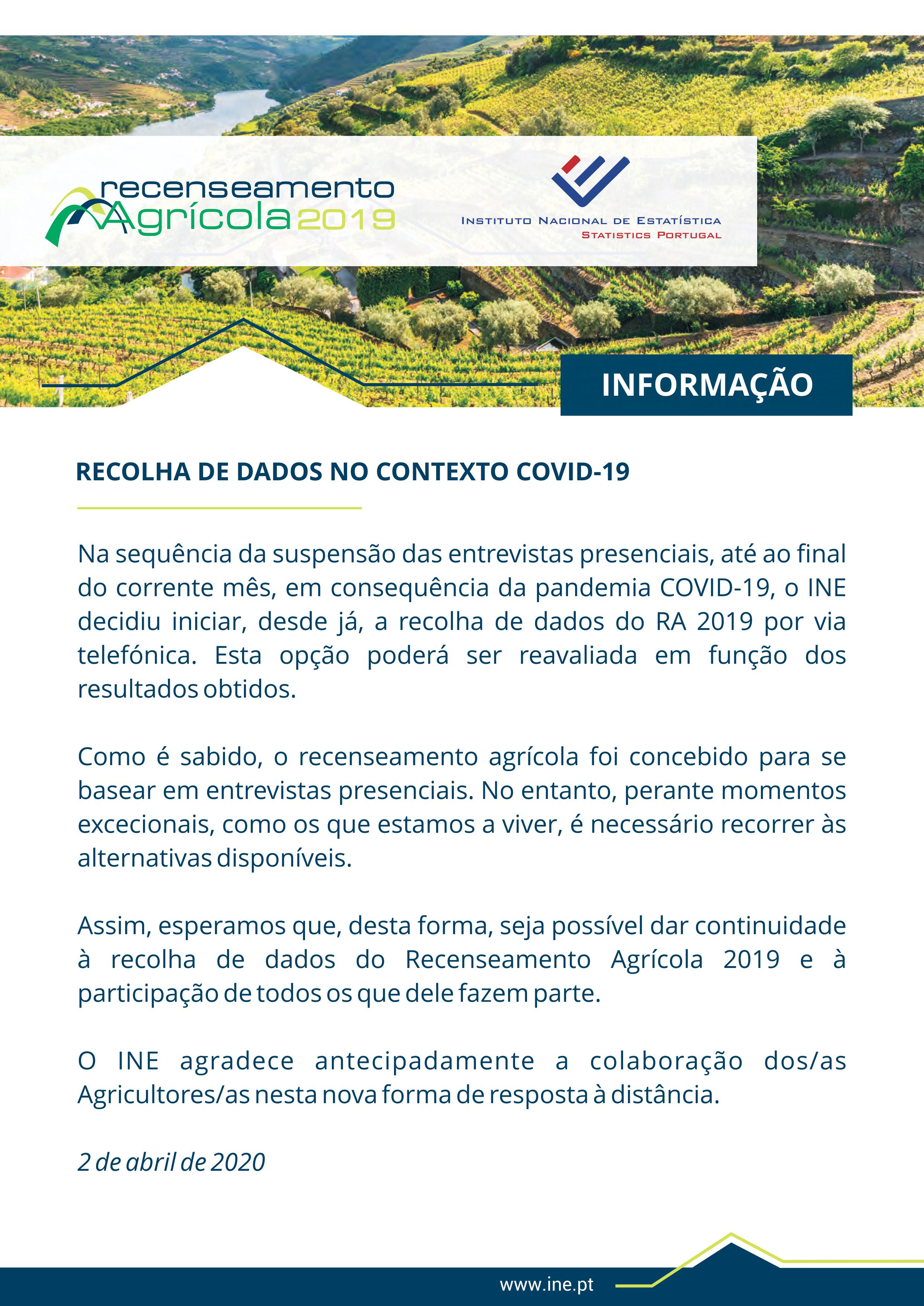 Recenseamento Agrícola 2019 - COVID-19